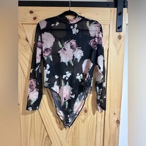 SHEIN Black Floral Mesh Top